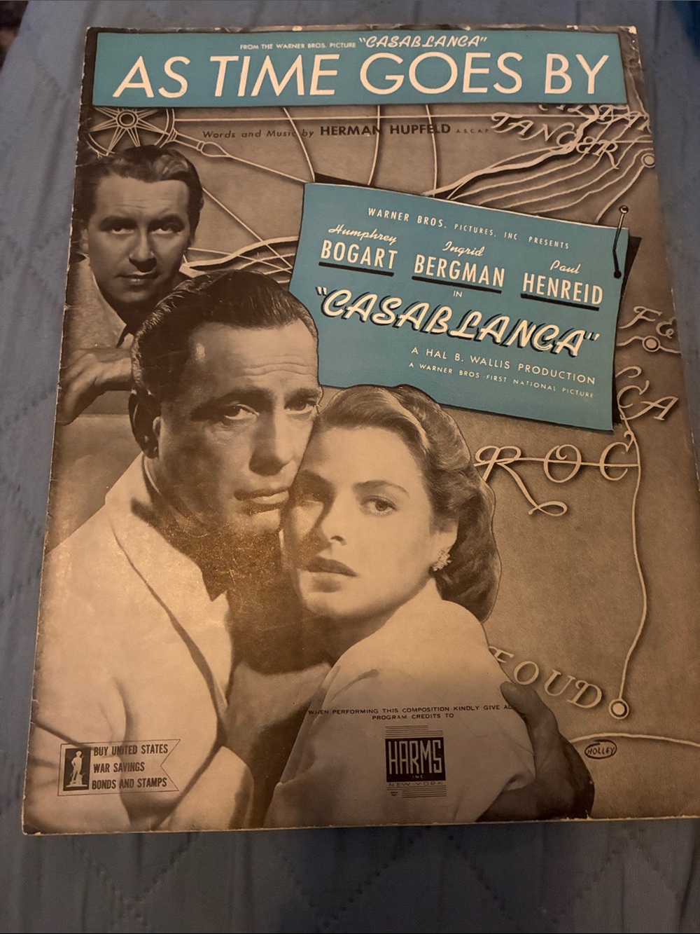 Casablanca 'As Time Goes By' Vintage Sheet Music - Blue